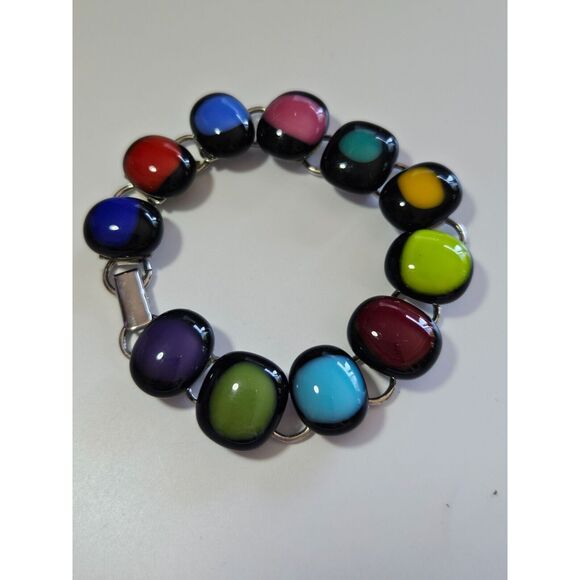 Silver tone black colorful glass bracelet - Picture 10 of 10